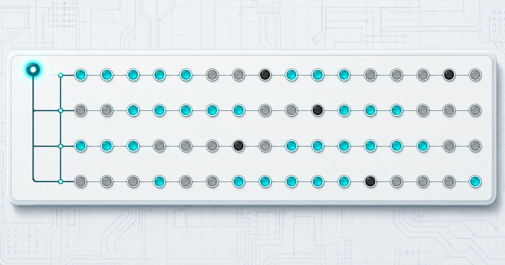 PCB devresi üzerinde merkezi yönetim düğümünden altı domain bileşenine uzanan portföy topolojisi